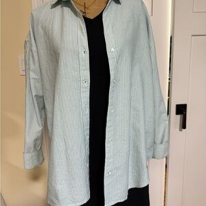 beachlunchlounge Seafoam and White Narrow Stripe Shirt